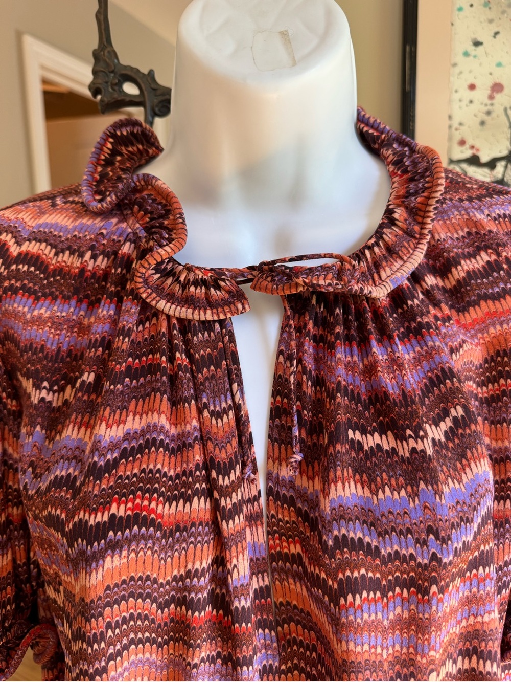 Ulla Johnson Multi-Color Ruffle-Neck Puff Sleeve Blouse - Picture 9 of 12